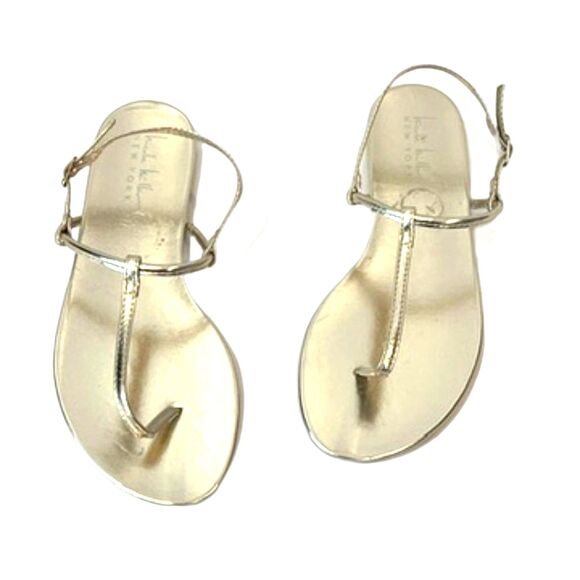 Nicole Miller Gold Sandals Flat Thin Straps Buckle Size 7.5 Summer Beach - Picture 6 of 9